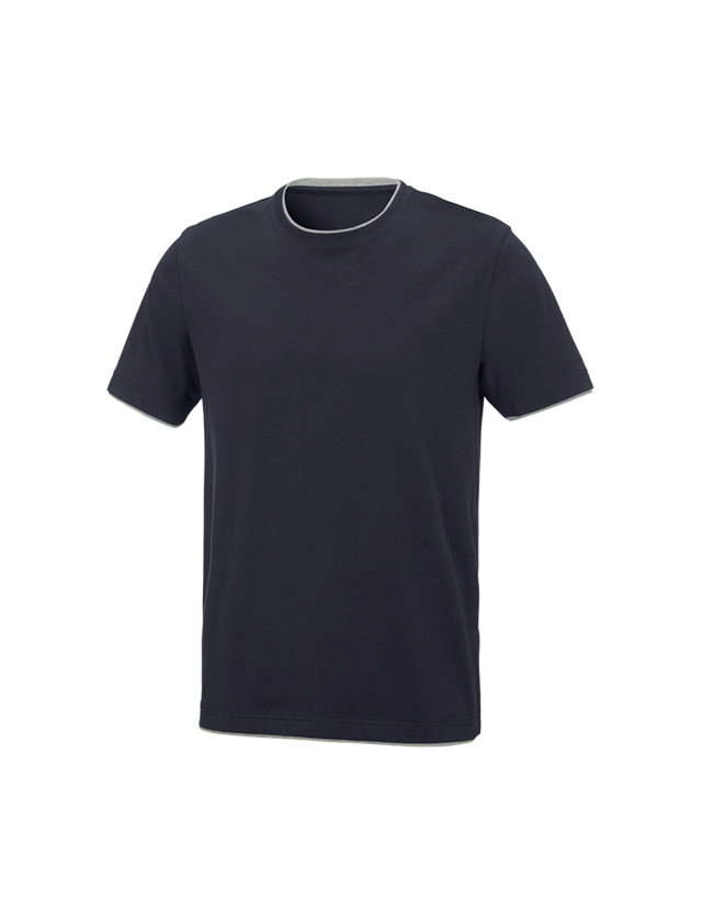 Hauts: e.s. T-Shirt cotton stretch Layer + bleu foncé/gris mélange 2