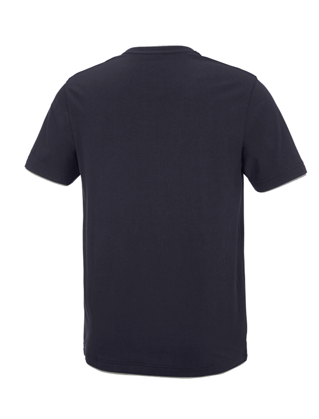 Hauts: e.s. T-Shirt cotton stretch Layer + bleu foncé/gris mélange 3