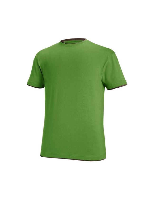 Hauts: e.s. T-Shirt cotton stretch Layer + vert d'eau/marron 2