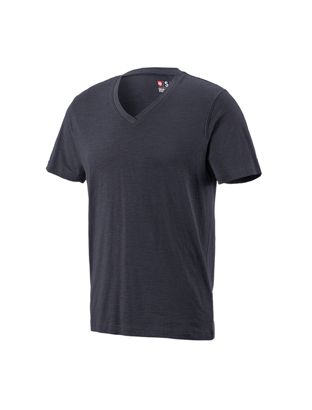 Shirts & Co.: e.s. T-Shirt cotton slub V-Neck + saphir