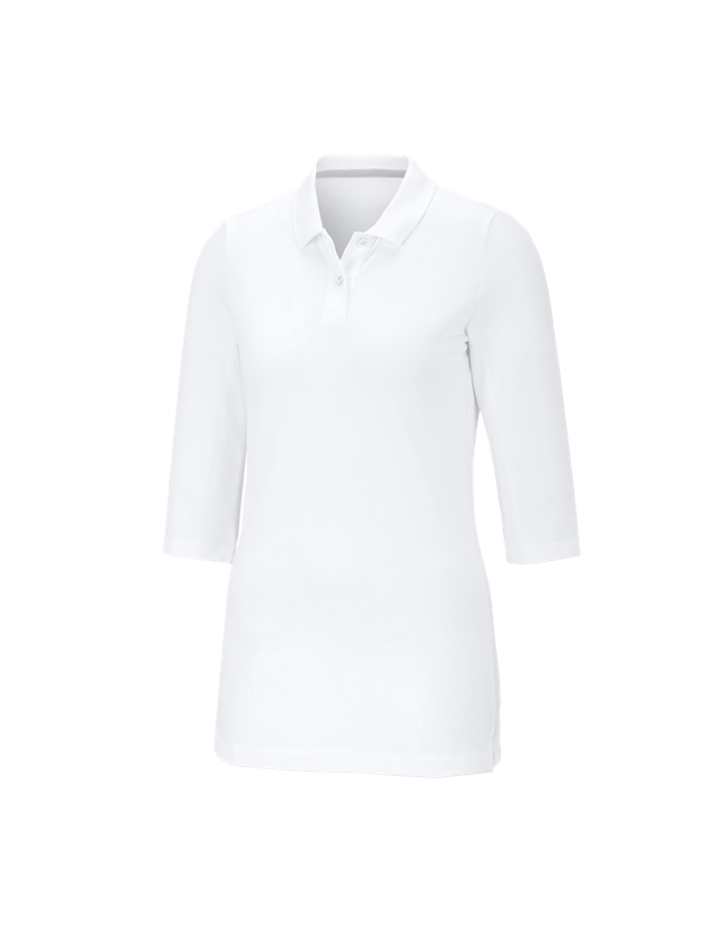Themen: e.s. Piqué-Polo 3/4 Arm cotton stretch, Damen + weiß