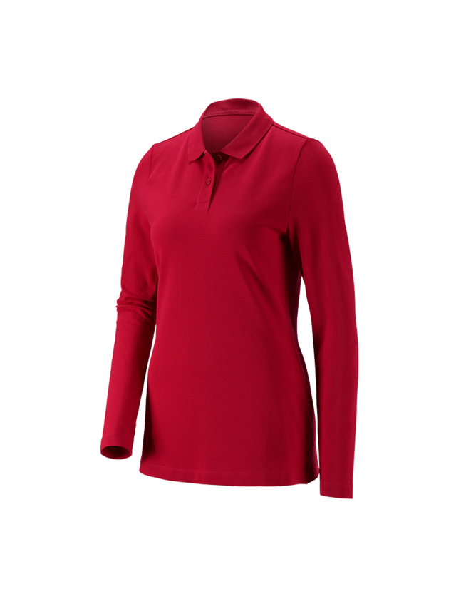Hauts: e.s. Pique-Polo longsleeve cotton stretch,femmes + rouge vif