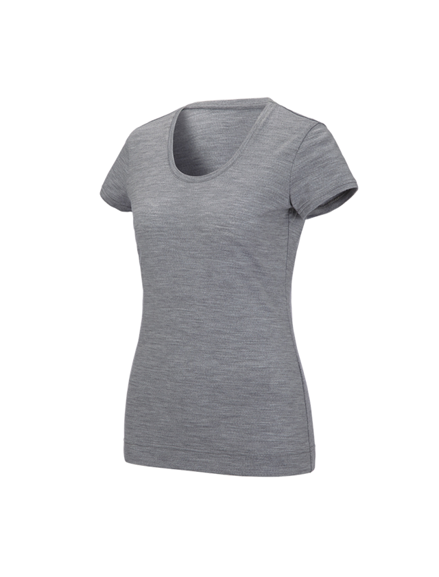 Hauts: e.s. T-shirt Merino light, femmes + gris mélange