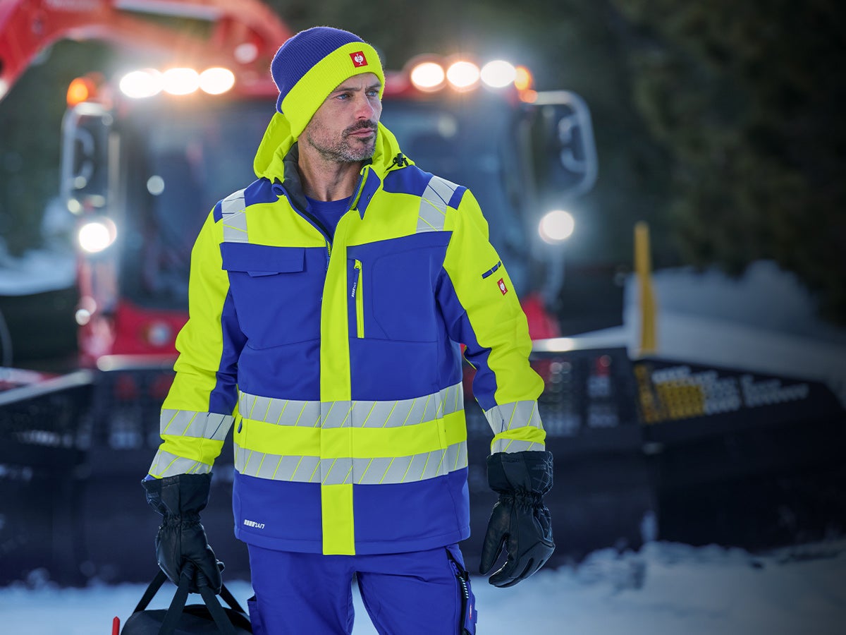 Veste Softshell d’hiver haute visibilité en bleu royal/jaune fluo pour hommes
